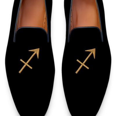 Crafted leather velvet '' sagittarius '' astrological sign loafers shoes black 