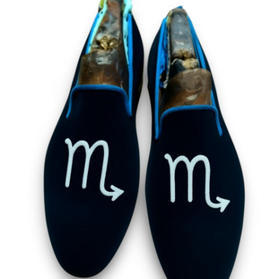 Crafted leather velvet '' scorpio '' astrological sign loafers shoes blue - Thumbnail 2