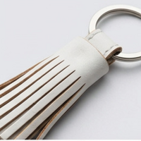 Beautiful White Leather Tassel Keychain – Handmade - Thumbnail 2