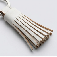 Beautiful White Leather Tassel Keychain – Handmade - Thumbnail 3