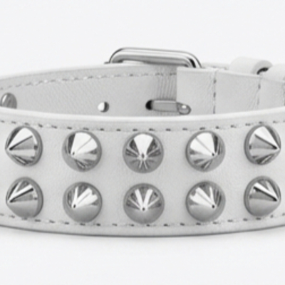  2-row standard cone stud bracelet made in white leather handmade punk bracelet - Thumbnail 1