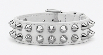  2-Row Standard Cone Stud Bracelet Made in White Leather Handmade Punk Bracelet