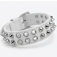  2-Row Standard Cone Stud Bracelet Made in White Leather Handmade Punk Bracelet - Thumbnail 5
