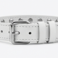  2-Row Standard Cone Stud Bracelet Made in White Leather Handmade Punk Bracelet - Thumbnail 6