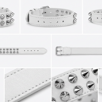  2-Row Standard Cone Stud Bracelet Made in White Leather Handmade Punk Bracelet - Thumbnail 9