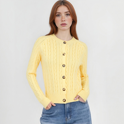 Retro twisted rope blend round neck long-sleeved knit sweater