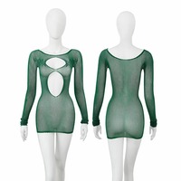 Hollow-out see-through bodycon mesh jumpsuit - Thumbnail 1