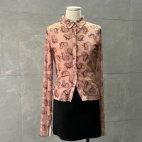 Retro niche design printed collared extra long sleeve shirt - Thumbnail 1