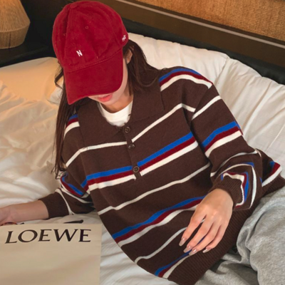 Cocoa stripe collared knit sweater
