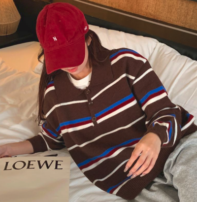 COCOA STRIPE COLLARED KNIT SWEATER