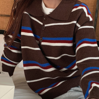 COCOA STRIPE COLLARED KNIT SWEATER - Thumbnail 1