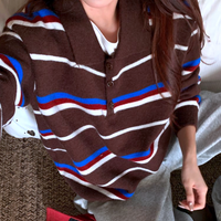 COCOA STRIPE COLLARED KNIT SWEATER - Thumbnail 2