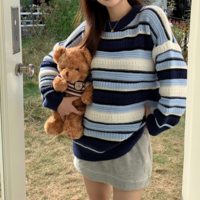 Color Block Stripe Pullover Knit Sweater - Thumbnail 2