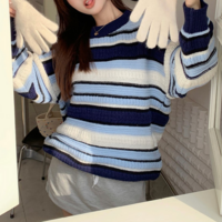 Color Block Stripe Pullover Knit Sweater - Thumbnail 4