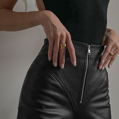 Women'S Hip Lifting Zipper Tight Leather Pants