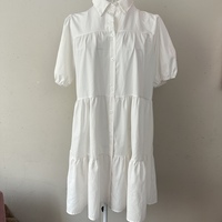 White Puff Sleeve Tiered Mini Shirt Dress - Thumbnail 1