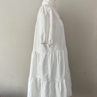 White Puff Sleeve Tiered Mini Shirt Dress - Thumbnail 2