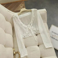 Theresa White Mesh Lace Cropped Cardigan - Thumbnail 1