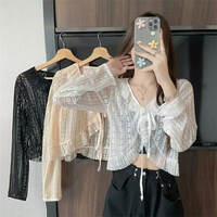 Theresa White Mesh Lace Cropped Cardigan - Thumbnail 2