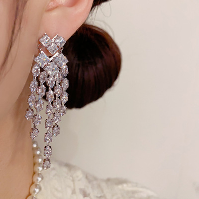 Crystal chandelier dangle earrings, s925 sterling silver tassel drop earrings, sweetheart design for wedding formal occasions