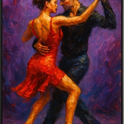 Tango passion red dress dance painting in bold brushstrokes - Thumbnail 4