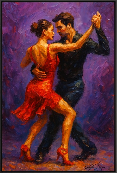 Tango Passion Red Dress Dance Painting in Bold Brushstrokes