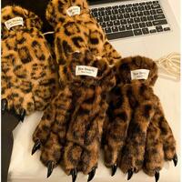 Leopard Nail Gloves Plush Gloves - Thumbnail 6