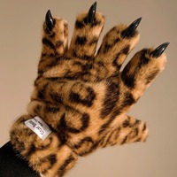 Leopard Nail Gloves Plush Gloves - Thumbnail 2