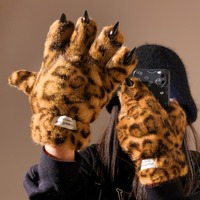 Leopard Nail Gloves Plush Gloves - Thumbnail 1