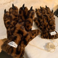 Leopard Nail Gloves Plush Gloves - Thumbnail 7