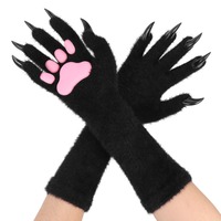 Animal Claw Nail Gloves Long Plush Gloves - Thumbnail 1