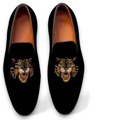 Crafted leather velvet '' ‘gg ace tiger '' loafers shoes black