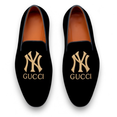 Crafted leather velvet '' gg ny yankees'' loafers shoes black 