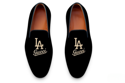 Crafted Leather Velvet '' ‘GG LA Dodgers '' Loafers Shoes Black
