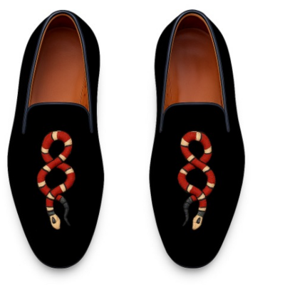Crafted leather velvet '' gg ace snake '' loafers shoes black 