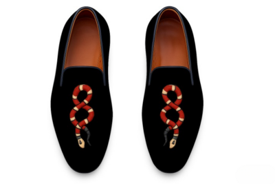 Crafted Leather Velvet '' GG Ace Snake '' Loafers Shoes Black 