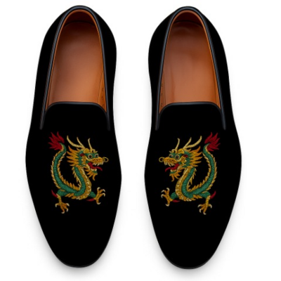 Crafted leather velvet '' gg ace dragon '' loafers shoes black