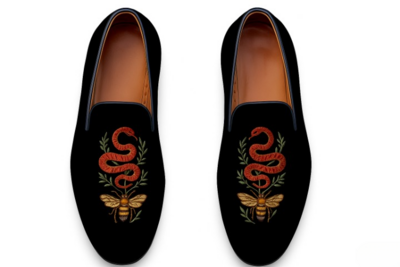 Crafted Leather Velvet '' GG Ace Freya Hartas '' Loafers Shoes Black 