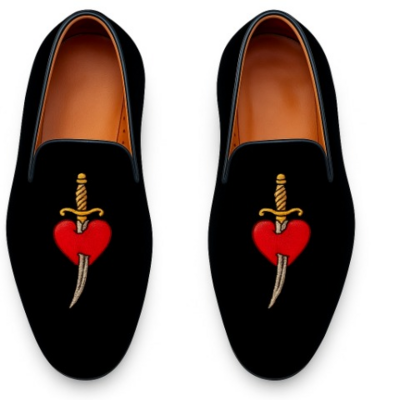 Crafted leather velvet '' gg  ace red heart dagger sword '' loafers shoes black