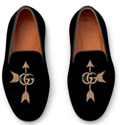Crafted leather velvet '' gg ace arrow '' loafers shoes black  - Thumbnail 1