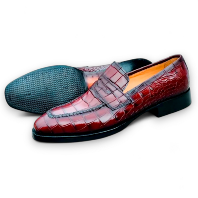 Crafted Leather Men’s Handmade Brown Crocodile Leather Moccasin Loafers Dress Shoes