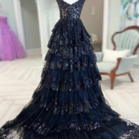 Off-the-shoulder Bustier Tiered Ball Gown Prom Dress With Lace-up  - Thumbnail 1