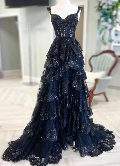 Off-the-shoulder Bustier Tiered Ball Gown Prom Dress With Lace-up 