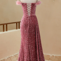 Elegant off the shoulder sequin sweet slim fit ball prom dress - Thumbnail 2