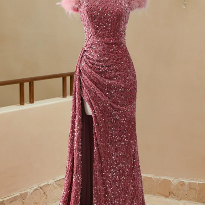 Elegant off the shoulder sequin sweet slim fit ball prom dress