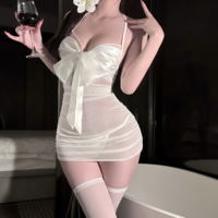 Bowknot ruched sheer nightgown - Thumbnail 1