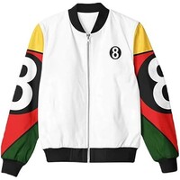 Men’s 8 Ball Pool White Bomber Leather Jacket – 90’s 8 Ball Jacket - Thumbnail 1