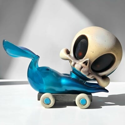 ArTToy by B. Peters (Circus Posterus) "Blue Twighlight Pull-Cart Skelve" 