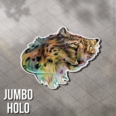 Snow leopard bust - jumbo holo sticker