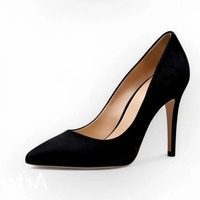 Crafted Leather Luxury Handcrafted Women’s High Heel in Black Suede Pointed Toe Dress Shoes - Thumbnail 1